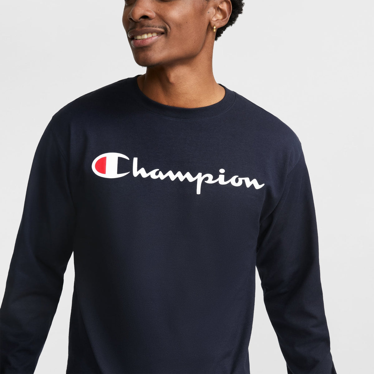 Champion Classic Graphic Long-Sleeve T-Shirt, Script Logo in Navy