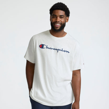 Champion Classic Graphic T-Shirt, Script Logo - Big & Tall in Platinum Silver Heather