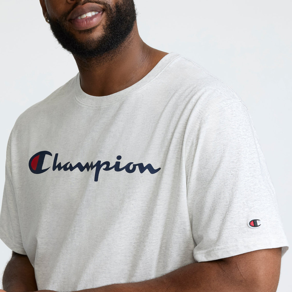 Champion Classic Graphic T-Shirt, Script Logo - Big & Tall in Platinum Silver Heather