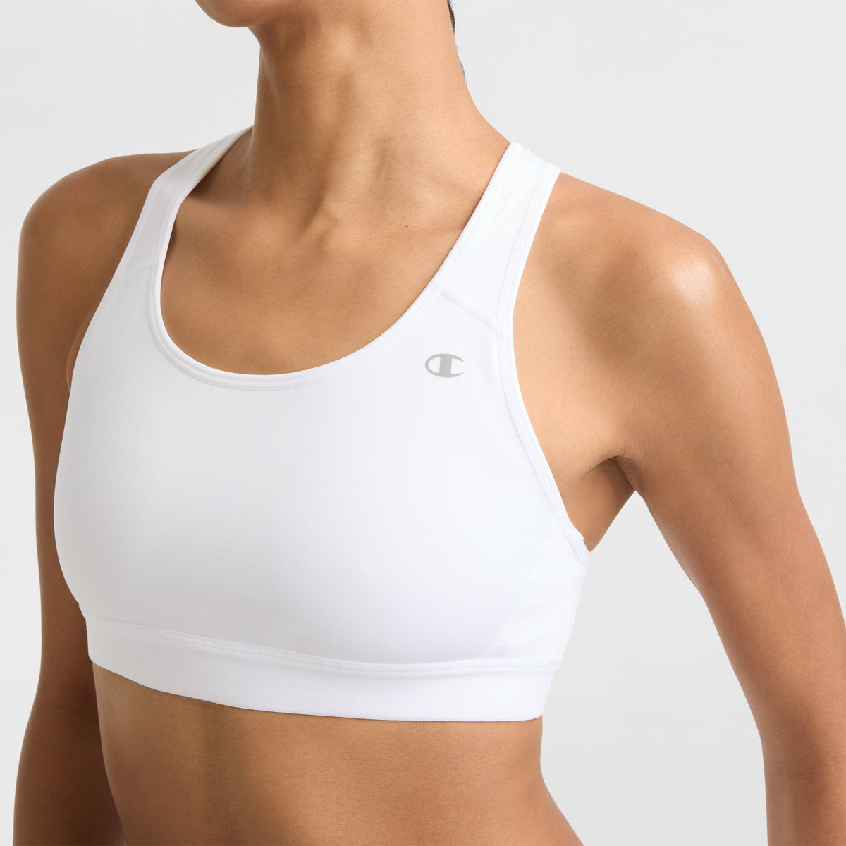 Champion Compression Sports Bra, C Logo in White