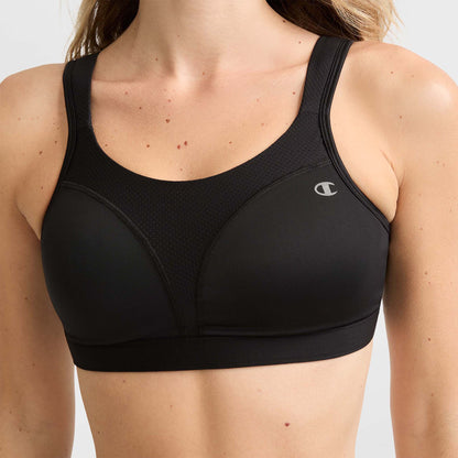 Champion Spot Comfort High-Impact Sports Bra, C Logo in Black