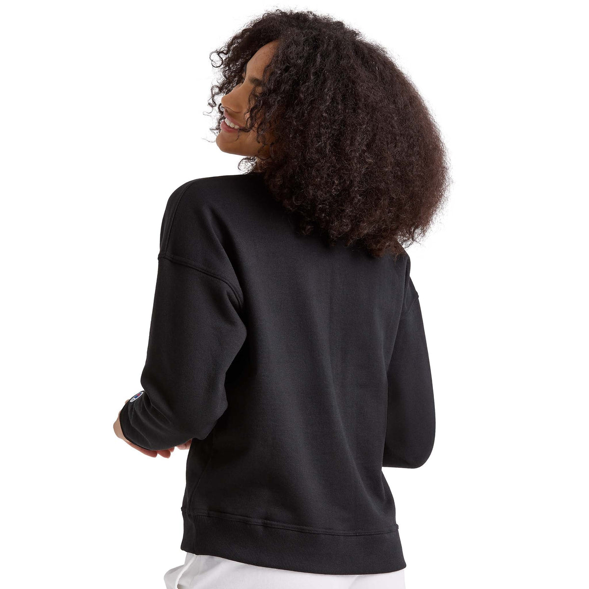 Champion Powerblend Crewneck Sweatshirt, Script Logo in Black