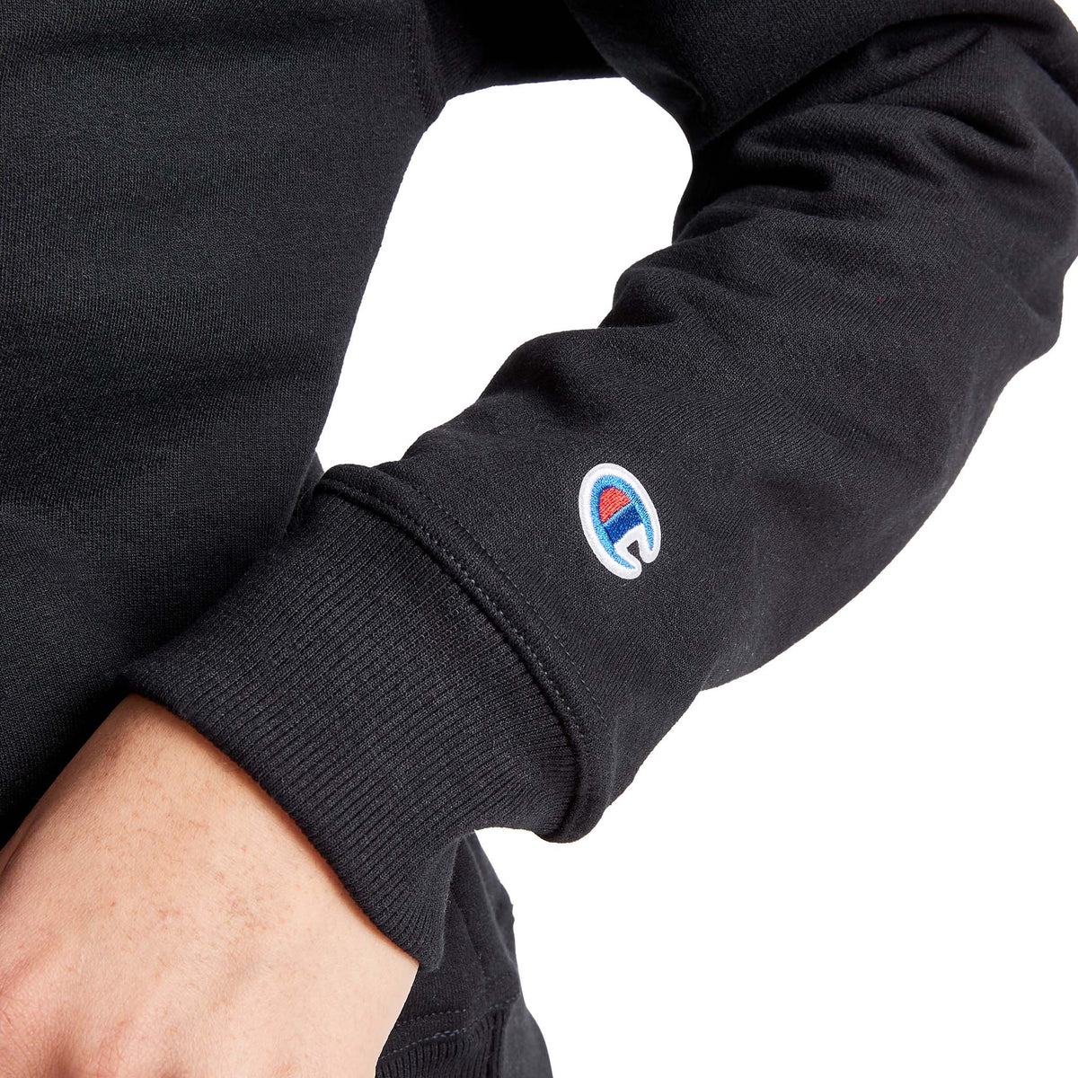 Champion Powerblend Crewneck Sweatshirt, Script Logo in Black