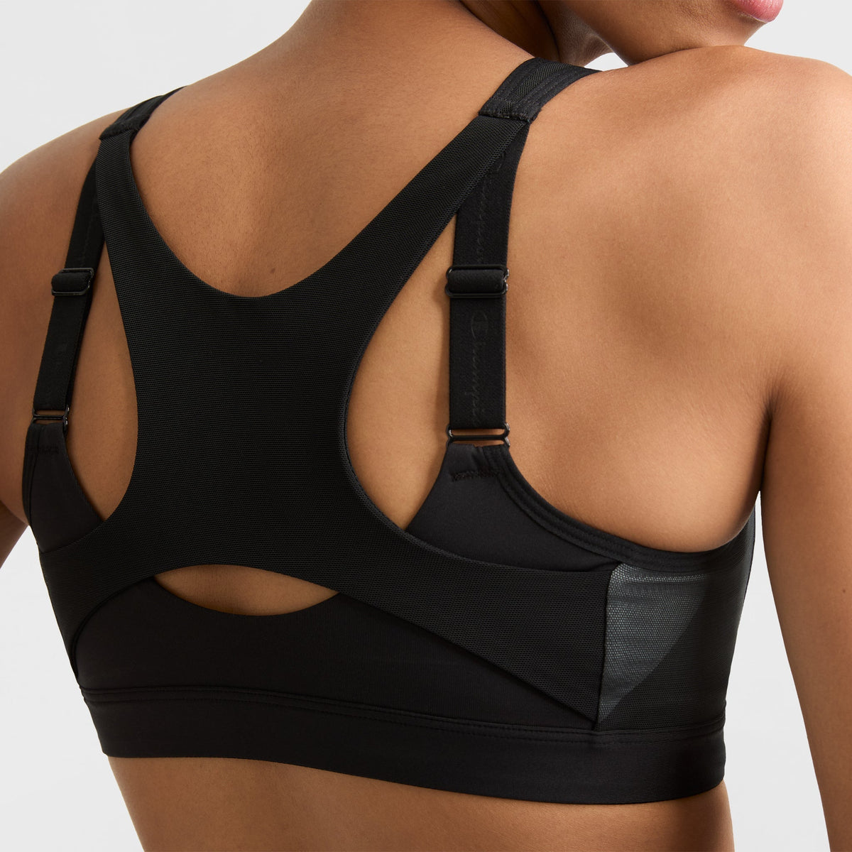Champion Motion Control Zip Sports Bra, Wirefree, Script Logo in Black