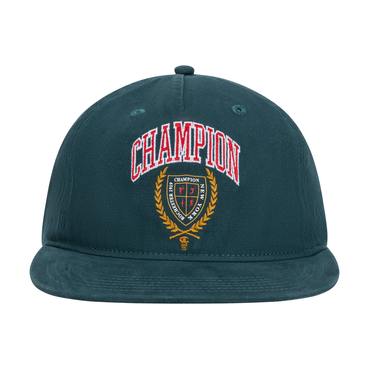 Champion Laurel Shield Flat Brim Adjustable Hat in Dark Green