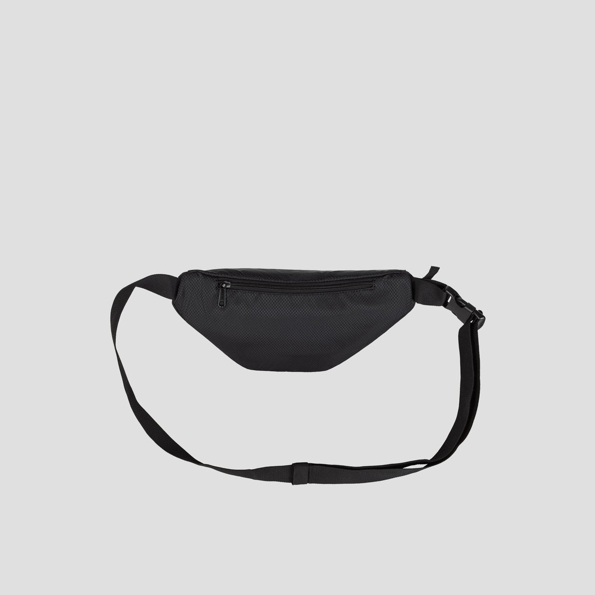 A black Champion Document Waist Pack featuring an adjustable strap and a zippered front pocket for convenient organization on the go, displayed against a plain light gray background.