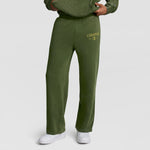 Olive green Champion Mineral Wash Open Hem Pant with a distressed graphic on the left hip.