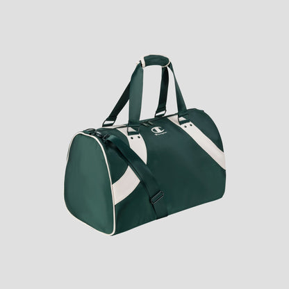An Oracle Duffel Bag by Champion in green with white accents, featuring two black handles and an adjustable shoulder strap, shown against a plain light background.