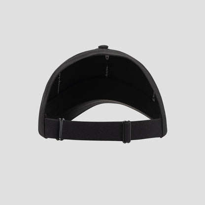 Back view of the Champion Ponytail Baseball Cap in black, crafted from performance stretch fabric and featuring an adjustable strap with buckle, displayed on a plain light gray background.