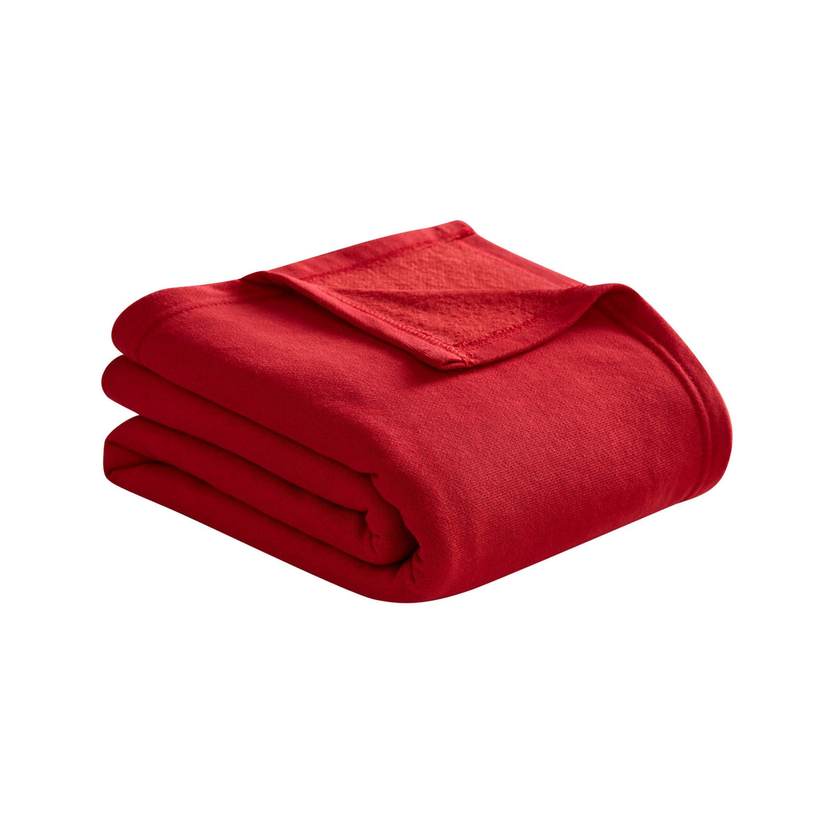 A neatly folded Champion Jersey with Fleece Backing Throw Blanket in bright red is displayed on a white background.