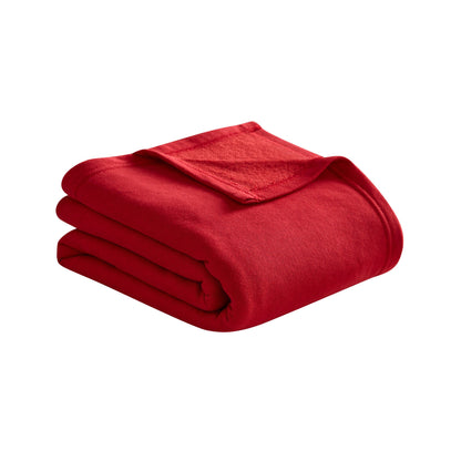 A neatly folded Champion Jersey with Fleece Backing Throw Blanket in bright red is displayed on a white background.